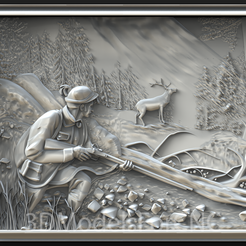 1.png 3D file 3D Model STL File for CNC Router Laser & 3D Printer Hunter and Deer in the Woods・3D print design to download