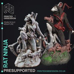 Rat-ninja-1.jpg 3D-Datei Rat Ninja - Mimics Vs Ninjas - PRESUPPORTED - Illustriert und Stats - 32mm Maßstab・Design für 3D-Drucker zum herunterladen