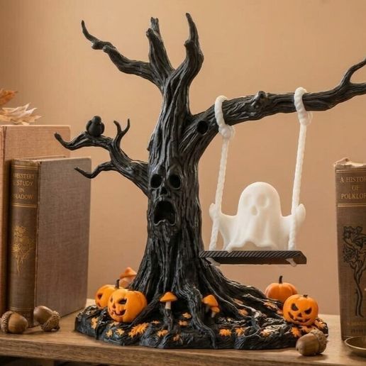 Haunted Tree with Ghost Swing – Spooky Halloween Figurine