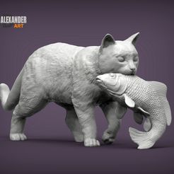 cat-with-fish-1.jpg STL file cat with fish 3D print model・3D print object to download
