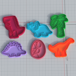 main.png Archivo 3D Set de 6 cortadores de galletas con elementos de dinosaurio・Objeto para impresora 3D para descargar