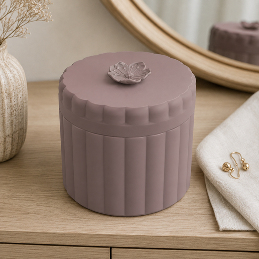Fluted Keepsake Box with Flower Knob - Threaded Lid