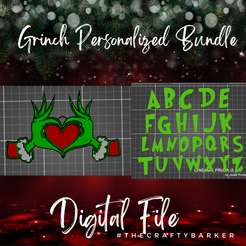 Grinch-ornament-bundle.png Adorno Manos del Grinch con paquete de corazones y fuente / Adorno personalizado con fuente