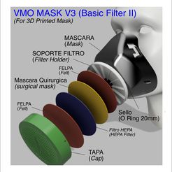 2- Filtro.jpg Fichier STL gratuit FILTRE DE BASE VMO MASQUE V3 - PROTECTION 3D-IMPRIMÉE - Coronavirus COVID-19・Modèle pour impression 3D à télécharger