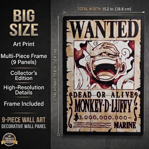 🐒 The Ultimate Monkey D. Luffy Wanted Poster: Big Size・ STL File for 3D ...