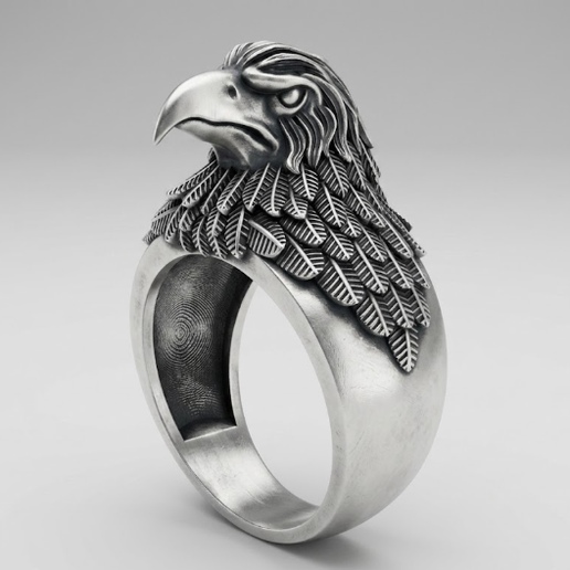 Majestic Bald Eagle Head Feather Heavy Ring
