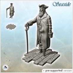 1-PREM.jpg STL file Bearded and one-armed pirate captain with wooden leg and long sword (7) - Jungle Blackbeard Island Beach Piracy Caribbean Medieval・3D printable model to download
