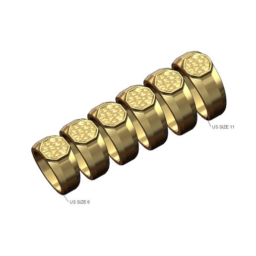 Hammred octagonal signet ring Us sizes 6to11 3D print model 3D model