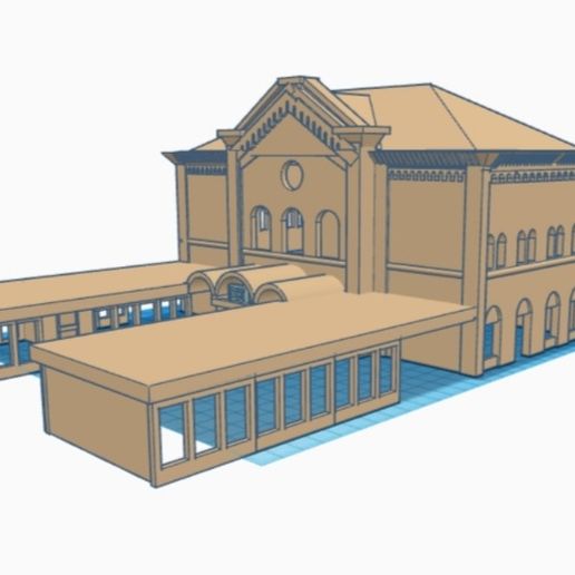 Guben train station HBF 1:87 reception building (FRONT ONLY ) + stairs/adjoining buildings 3D model