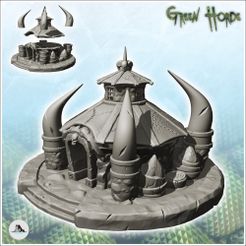 1-PREM.jpg Archivo STL Orco yurta con puerta de piedra en la plataforma (4) - Ork Verde Horda Fantasía Bestia Caos Demonio Ogro・Objeto imprimible en 3D para descargar