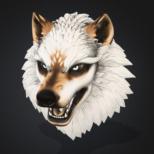 Fierce Wolf Head Bust - Stylized Animal Sculpture