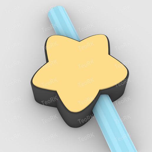 Straw Topper yellow star Fits Standard & Stanley Straws | STL, 3MF pre-painted