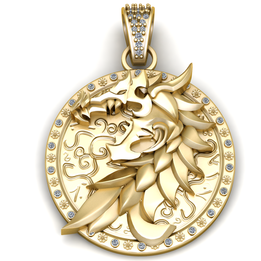 Majestic Lion Head Medallion Pendant  3D Printable