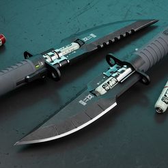Preview1.jpg Cyberpunk Knife - Printable High Poly STL and Low-poly 3D model