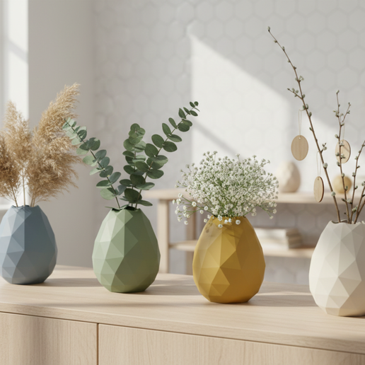 3.png Poly Egg Vase STL – Low Poly Geometric Flower Vase | Modern Easter Decor | Minimalist Home Accent