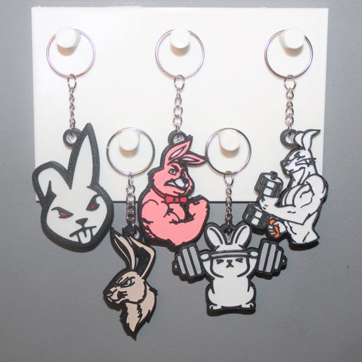 5 Angry Bunny Keychains 3D model