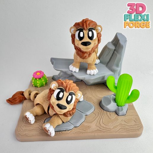 Сute Flexi Lion and Semi Desert Diorama Print-in-place & Keychain