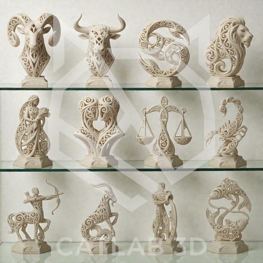 🗿 12 Zodiac Sign Sculpture Bundle – Decorative Filigree
