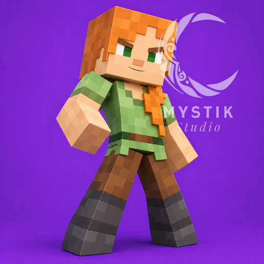 Alex Blocky Character Figure 3D Model – Minecraft Universe STL