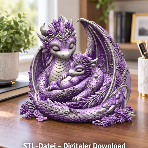Lavender Dragon Mother and Baby STL File for 3D Print