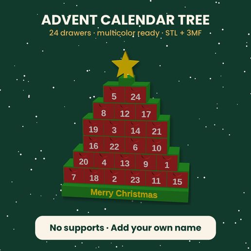 Advent Calendar Tree – 24 Drawers, Customizable Name, No Supports