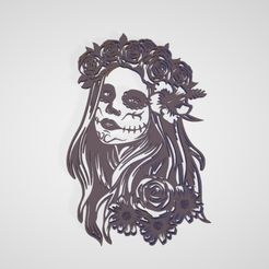 WhatsApp-Image-2023-05-04-at-12.38.14.jpeg STL file Sugar Women Skull 3d wall art・3D printable model to download