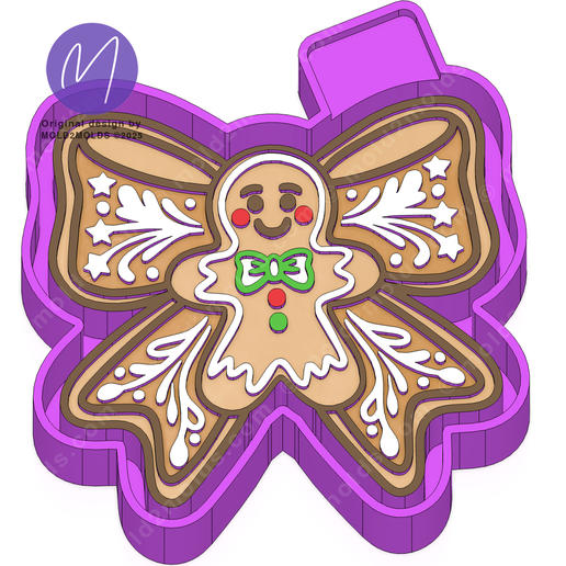 Gingerbread Man Bow Freshie STL Mold Housing - 3D model önizlemesi