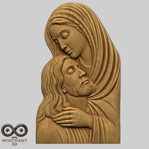 Sacred Embrace – Virgin Mary and Jesus Relief for CNC or 3D Print