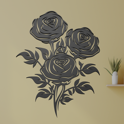 Bouquet-of-Roses-2.png Файл STL Настенное искусство "Букет роз・3D-печатная модель для загрузки