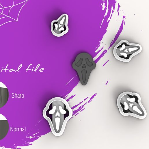 Halloween Scream Mask Polymer Clay Cutter | Digital STL File | 4 Sizes | 2 Cutter Versions 3D model