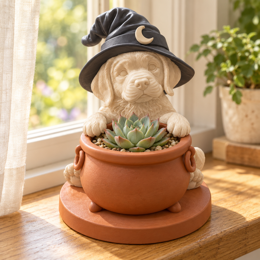 Witch Puppy Cauldron — Succulent Planter & LED Tealight Holder STL