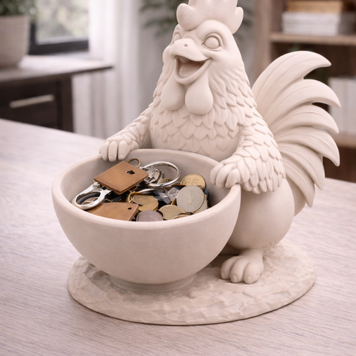 Bowl Holder with Rooster – Entryway Key Organizer STL – Catchall Tray – 3D Printable Home Storage