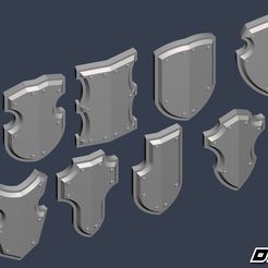 sheild_set1.jpg Shield Set 1 - 10 SciFi / Fantasy 28-32mm Shields - Pre-Supported