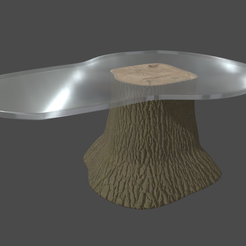 Wooden_Glazed_Table_Render_01.png Archivo STL Mesa de tronco de madera y cristal・Diseño para descargar y imprimir en 3D