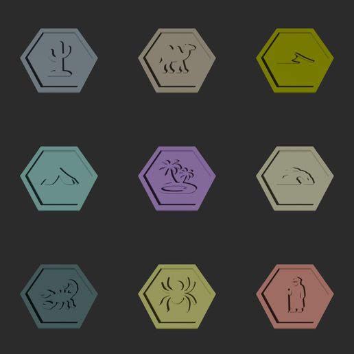 hexagon_desert_collection.jpg Коллекция шестиугольников Desert Meeple - 3D печатные игровые жетоны