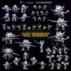Patreon_Zestawy_4_Invaders.jpg 3D-Datei Hive Invaders Bundle・3D-druckbares Modell zum Herunterladen