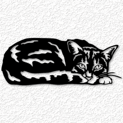 project_20230607_1718051-01.png Fichier STL art mural chat réaliste décoration murale chat tabby art 2d chat endormi・Plan imprimable en 3D à télécharger