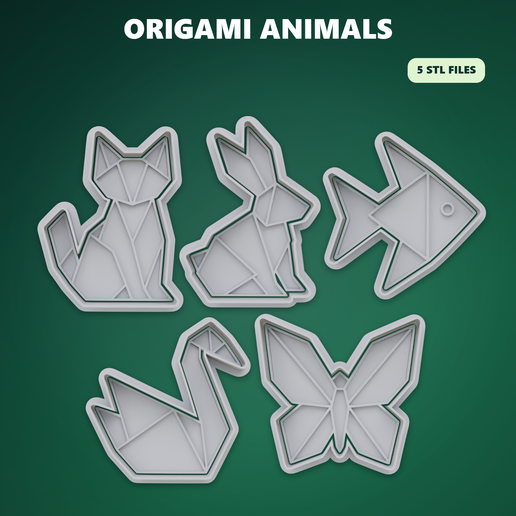 Origami Animals Cookie Cutter Kit STL – 3D Print Biscuit Mold Set