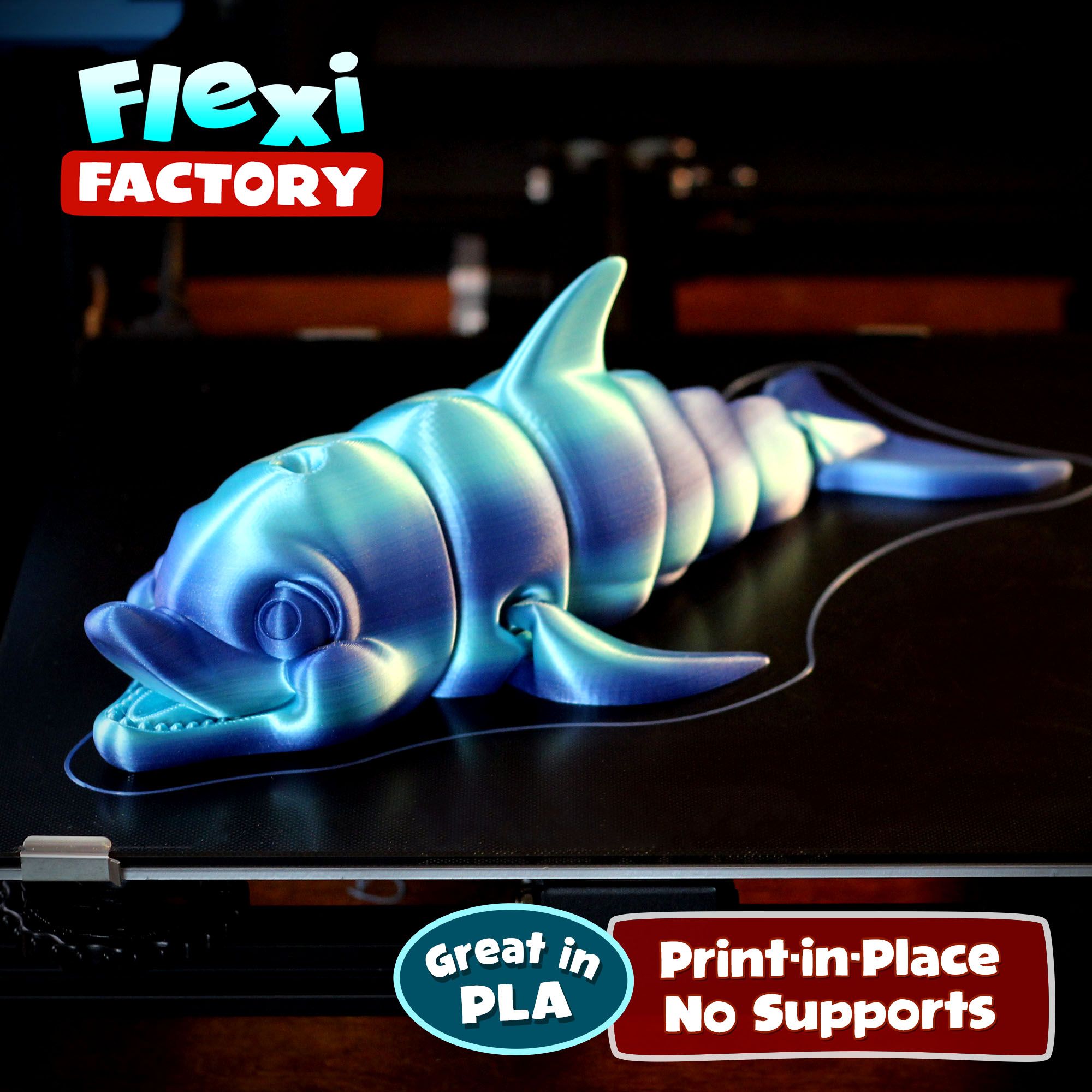 great i, \ Print-in-Place 1 ae lost) solar Файл STL Симпатичный дельфин на флекси-принтере・Модель для загрузки и печати в формате 3D, FlexiFactory