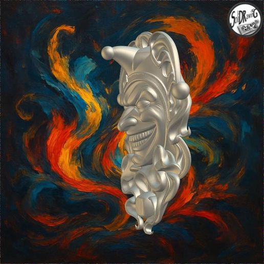 jpg_frame_27.jpg Monochrome Angry Jester Clown Kopf Würfel - SoliDRawinGs SG1909