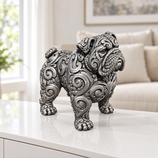 Englische Bulldogge stehend Ornament STL & 3MF - 4 Größen, Bambu Lab A2L und P2S, 8 Bilder | FehnFactory