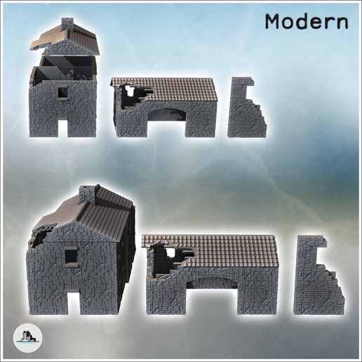 🚜 Set of Stone Farm Buildings with Tile Roof (20) - Modern WW2 WW1 ...