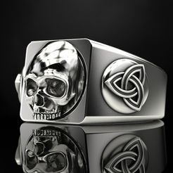 Ring-with-a-skull-and-a-Celtic-knot-7.jpg STL file Ring with a skull and a Celtic knot・3D printing template to download