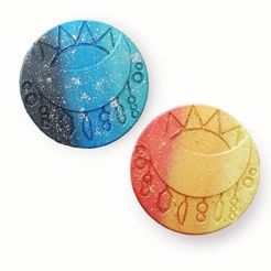sunmoonsample.jpg STL file Bath Bomb Mold Hybrid Moon and Sun Talisman - COMMERCIAL LICENSE・3D print design to download