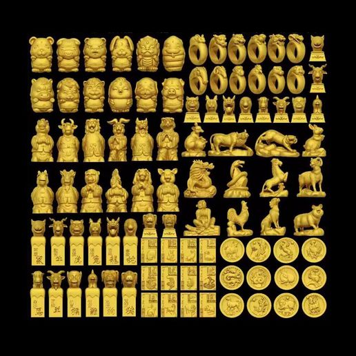 Collection of STL files of Chinese zodiac signs, rings, jade pendants 3D model