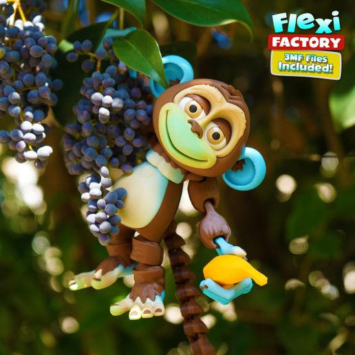 🧑‍🏭 Flexi Factory Monkey with Tree and Banana: 3mf