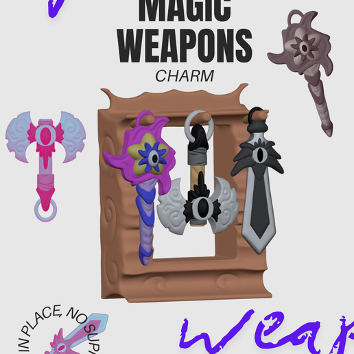 🔑 Key rings Magic Weapons (Axe, Sword and Wand + Armorer)・ STL File for ...