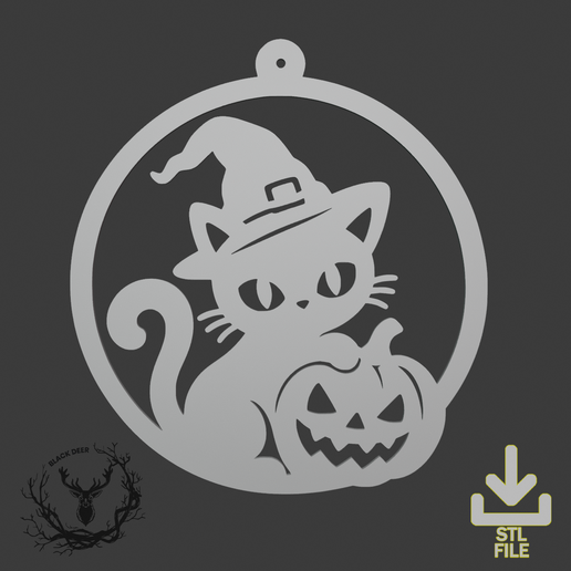 Halloween Witch Cat Pumpkin Wall Decor | AMS Compatible STL File