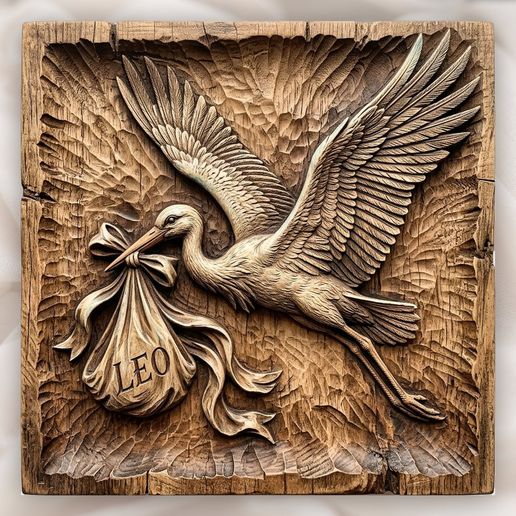 Personalized Stork Baby Delivery Nursery Decor CNC Relief STL