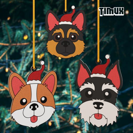 PUPPYS KEYCHAINS CHRISTMAS ORNAMENTS SET #4